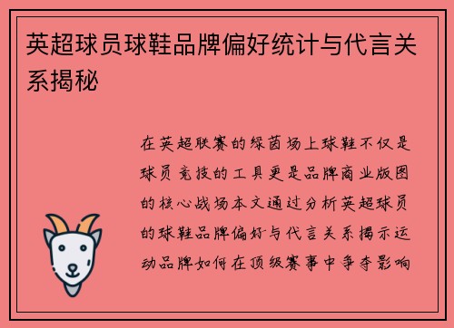 英超球员球鞋品牌偏好统计与代言关系揭秘